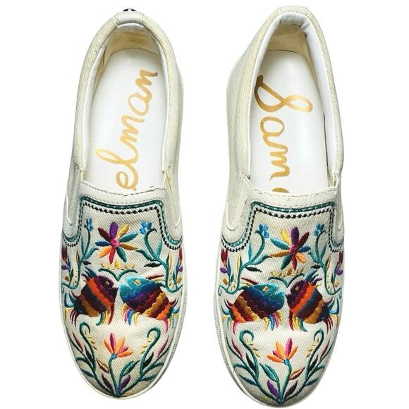 Sam Edelman Peony Women’s Size 6M BOHO Embroidered Floral / Birds Slip on Shoes - Picture 1 of 11